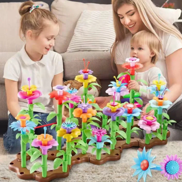 Wholesale Educational Flower Stacking Play Set Garden Building Block Table Toys For Girls