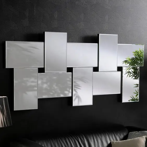 Elegant  Decorative Cluster rectangular  long large Wall Home Decor beveled silver art  Mirror