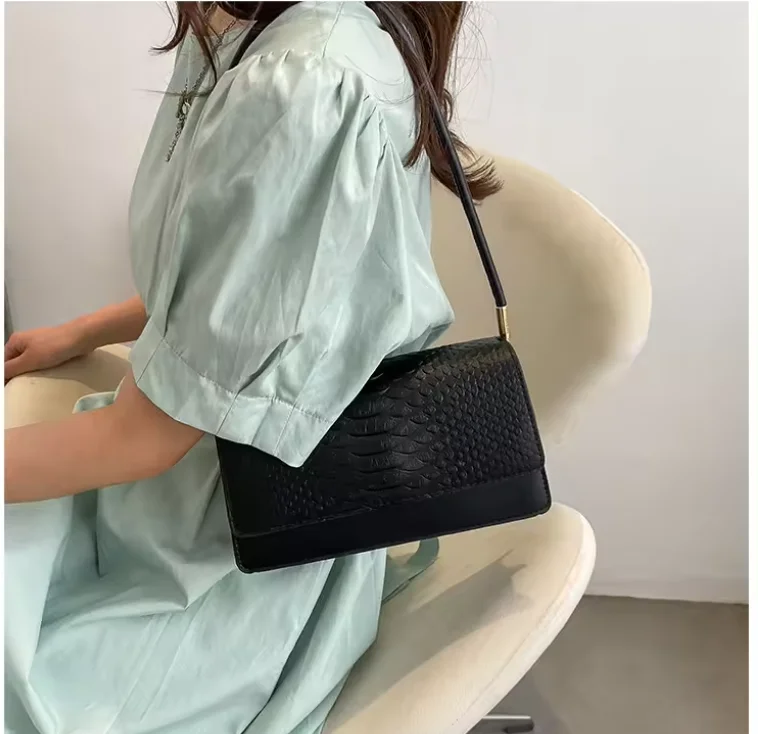 China Wholesale Luxury PU Leather Casual Crocodile Print Handbags Square Underarm Bag Fashion Pure Color Shoulder Bags for Women