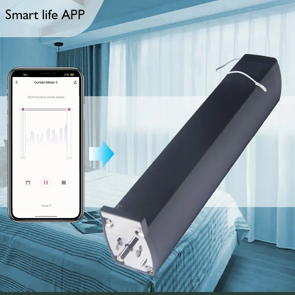 Lifelibero Tuya Wifi Smart Black Invisible Stick Electric App Control I U Track Automated Curtains For Track System