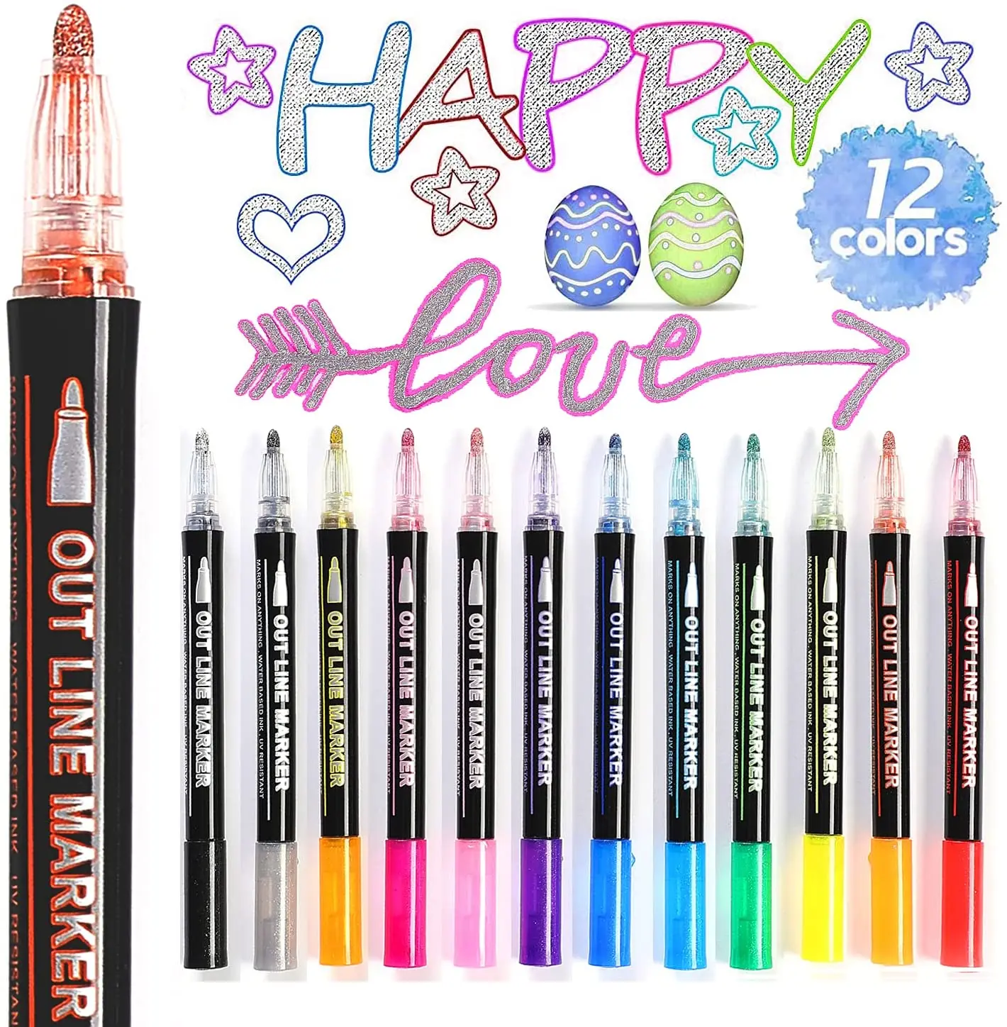 Gift Card Pens 12 Colors  double outline pen Set Hand Drawing For Gift Glass Ceramic Rock sMetal  Art Marker