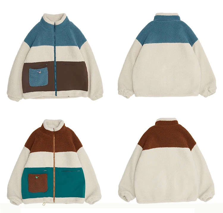 Patchwork colorblock printed zipper custom varsity vintage sherpa fleece bomber jacket