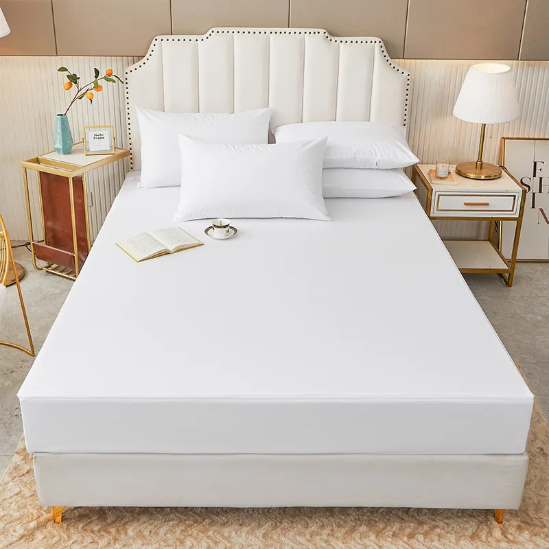 TPU Waterproof 6 sides with zipper 70 Polyester/microfiber Bedding Solid Color 100% Cotton Fitted Bed sheet For Home Hotel