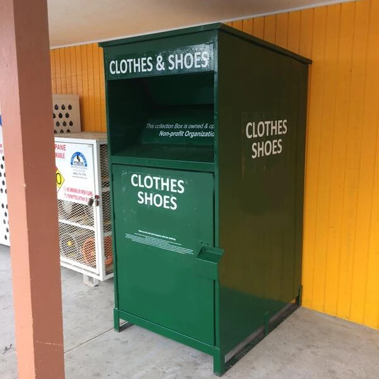 New Arrival Large Metal Rectangular Donation Bin Standing Structure Clothes Drop Boxes Storage Bucket for Clothing Donations