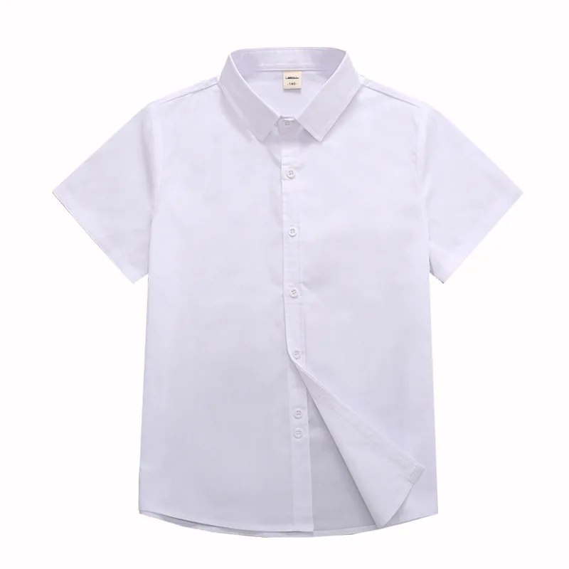 
Sunny Baby Children White Shirt Short-sleeved Summer Boy Solid Color Cotton Shirt 
