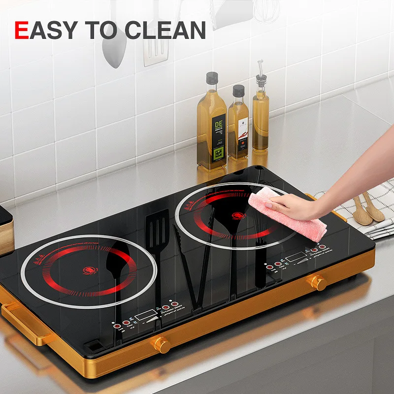 Dual burner Electromagnetic Heating Furnace Touch Knob Control Ceramic Heating Furnace Electric Heating Plate Home Hotel Kitchen