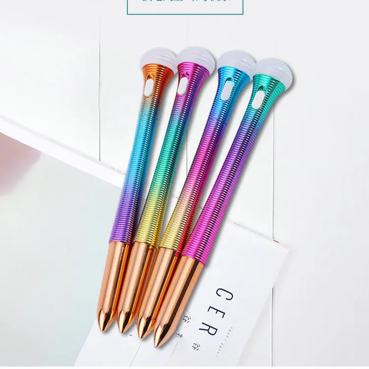 Japan Korean Creative Big Ball LED light Pen Changing Colorful Rainbow Ball  Pen Glitter Floating Pen with LED light