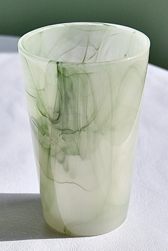 Custom Swirl Opal Colored Glass  Candle Jars empty art pattern milk water glass cup Chinese Jade colorful glasses tall tumbler