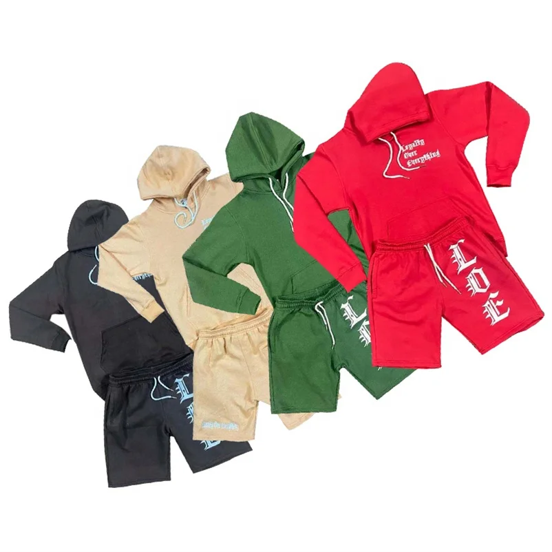 Dongguan city streetwear sweatsuit men custom 2 piece summer shorts tracksuits and hoodie jogger set