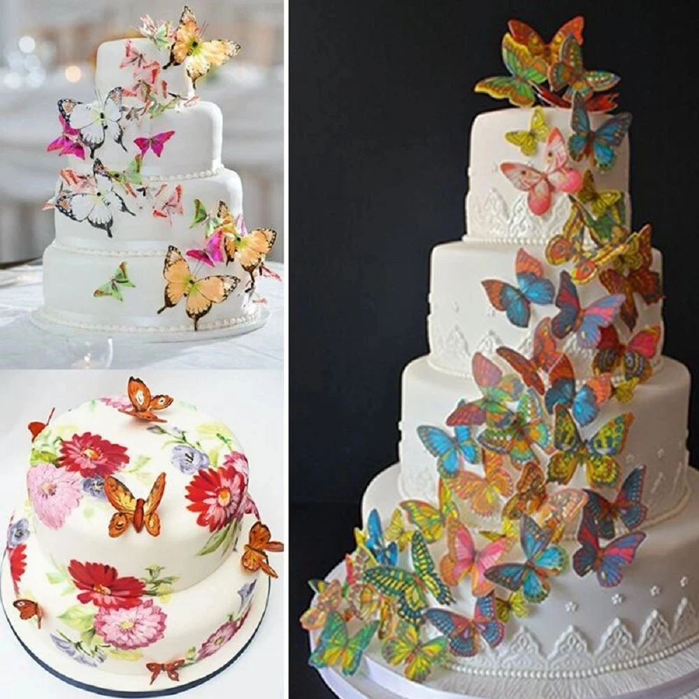 
300pcs/box Mixed Butterfly flowers Edible Glutinous Wafer Rice Paper Cake Cupcake Toppers Cake Decoration Birthday Wedding 