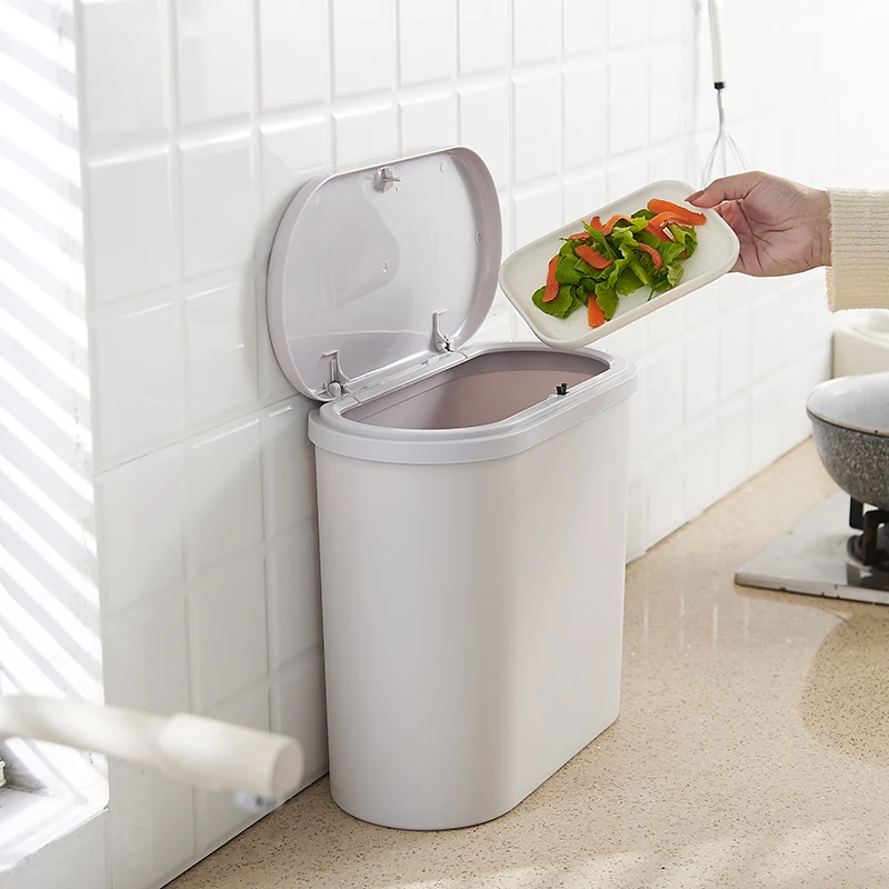 push white pink plastic slim household induction trash can desk bin