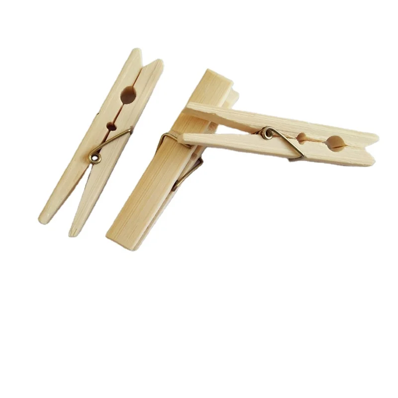 Large bamboo clothespin wood clip metal pegs