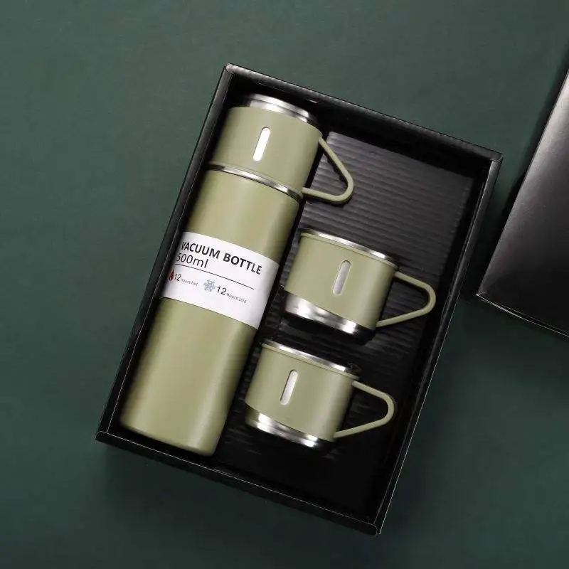 Hot Sale 500ml 304 Stainless Steel Insulated Mug Coffee Thermos Water Mug Vacuum Kettle One Cup 3 Lids Set