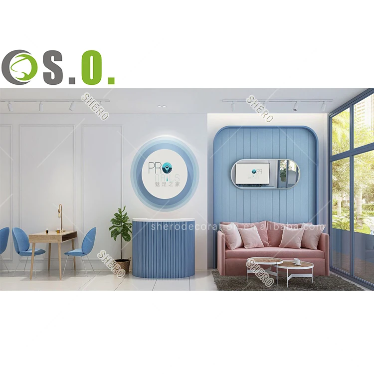 Beauty nail bar salon kiosk decoration and furniture custom wood display counter