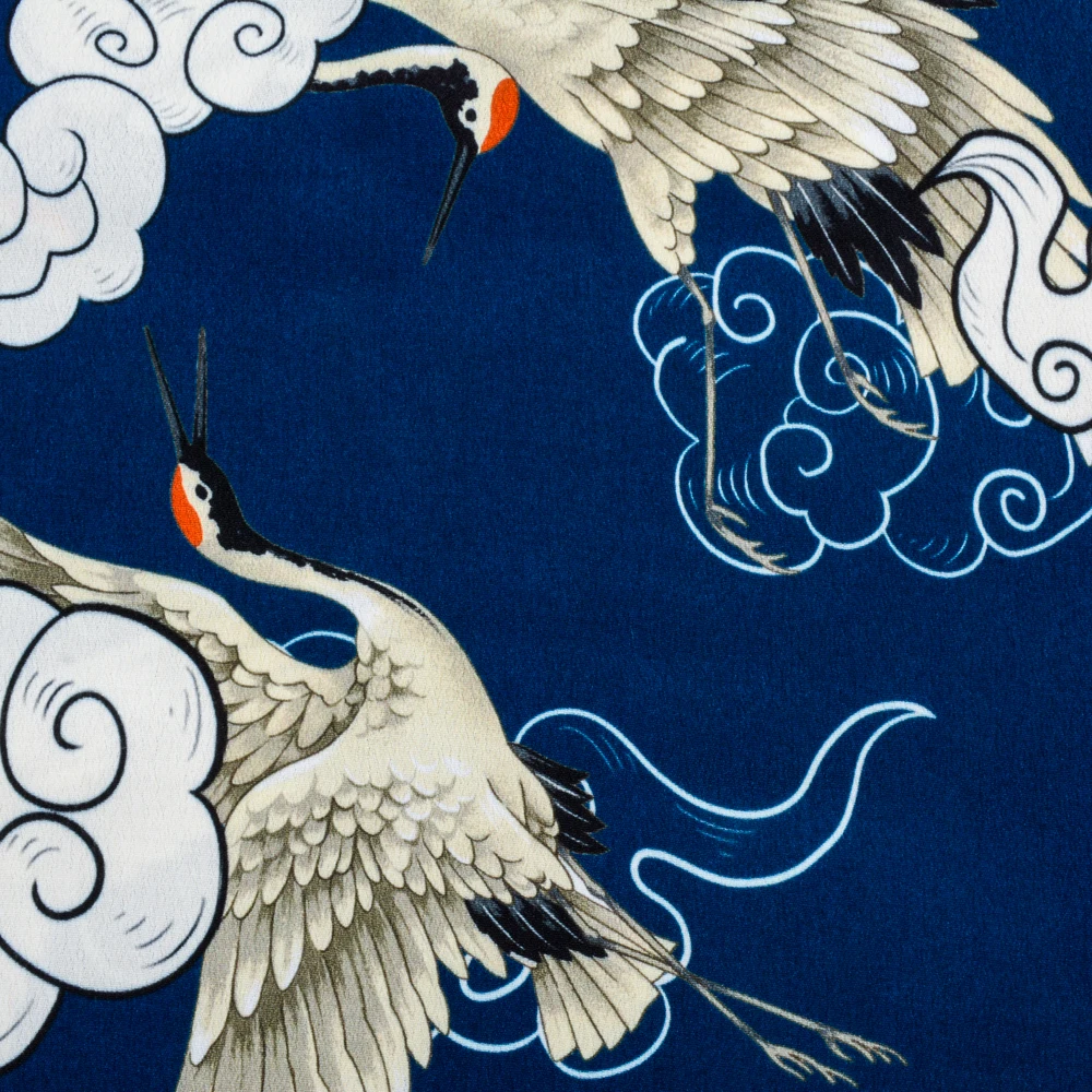 
Chinese tradition crane auspicious clouds cloth material printed poplin rayon floral fabric 