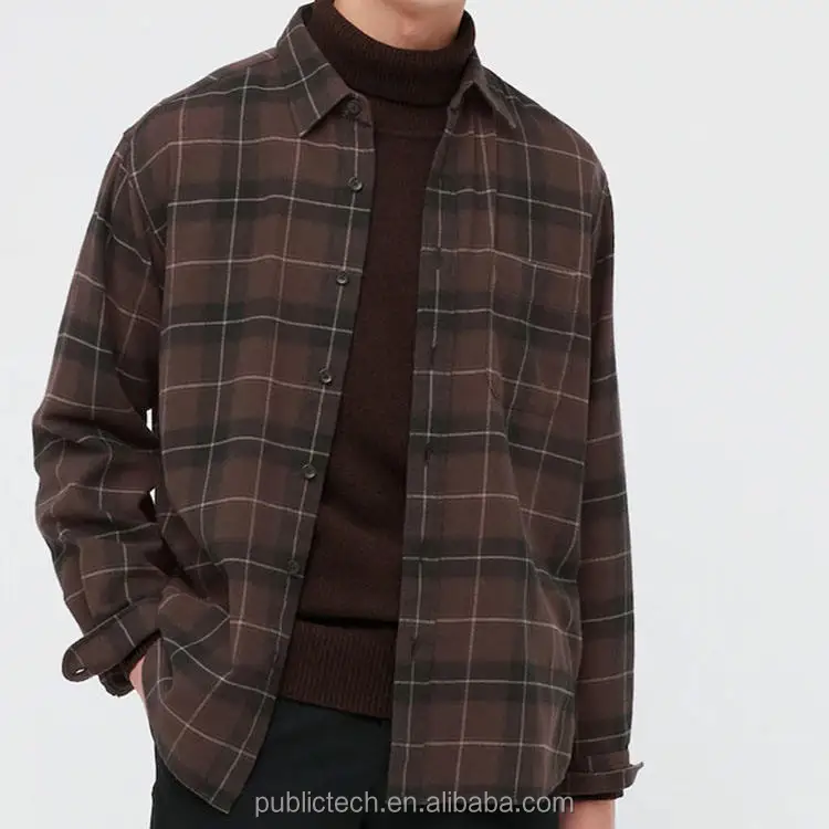 OEM Mens Flannel Shirt Custom Print Embroidery Logo Plus Size 100% Cotton Long Sleeve Flannel Shirt For Men