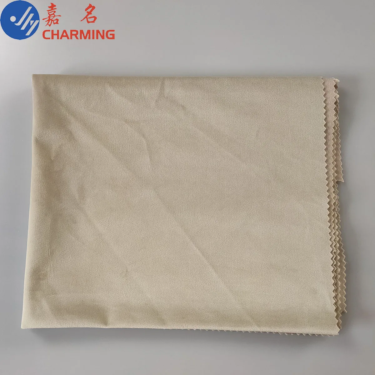 
Release of 100 polyester warp knitted narrrow striped velvet sand. 