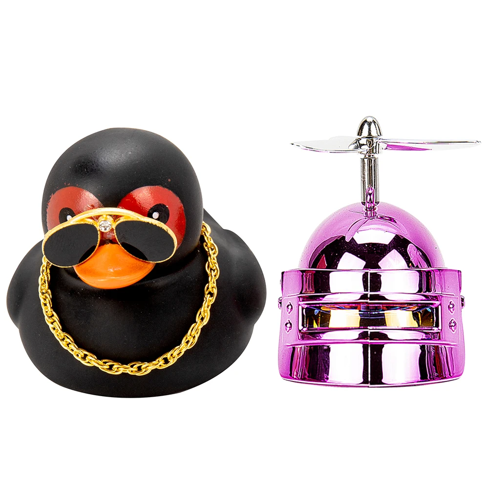 Rubber Duck Toy Car Ornaments Yellow Duck Car Dashboard Decorations with Propeller Helmet