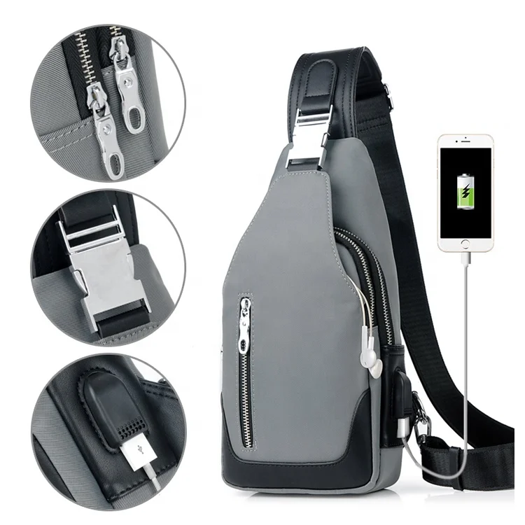 Top Level Urban Waterproof Custom Men Chest Sling Crossbody Bag with usb