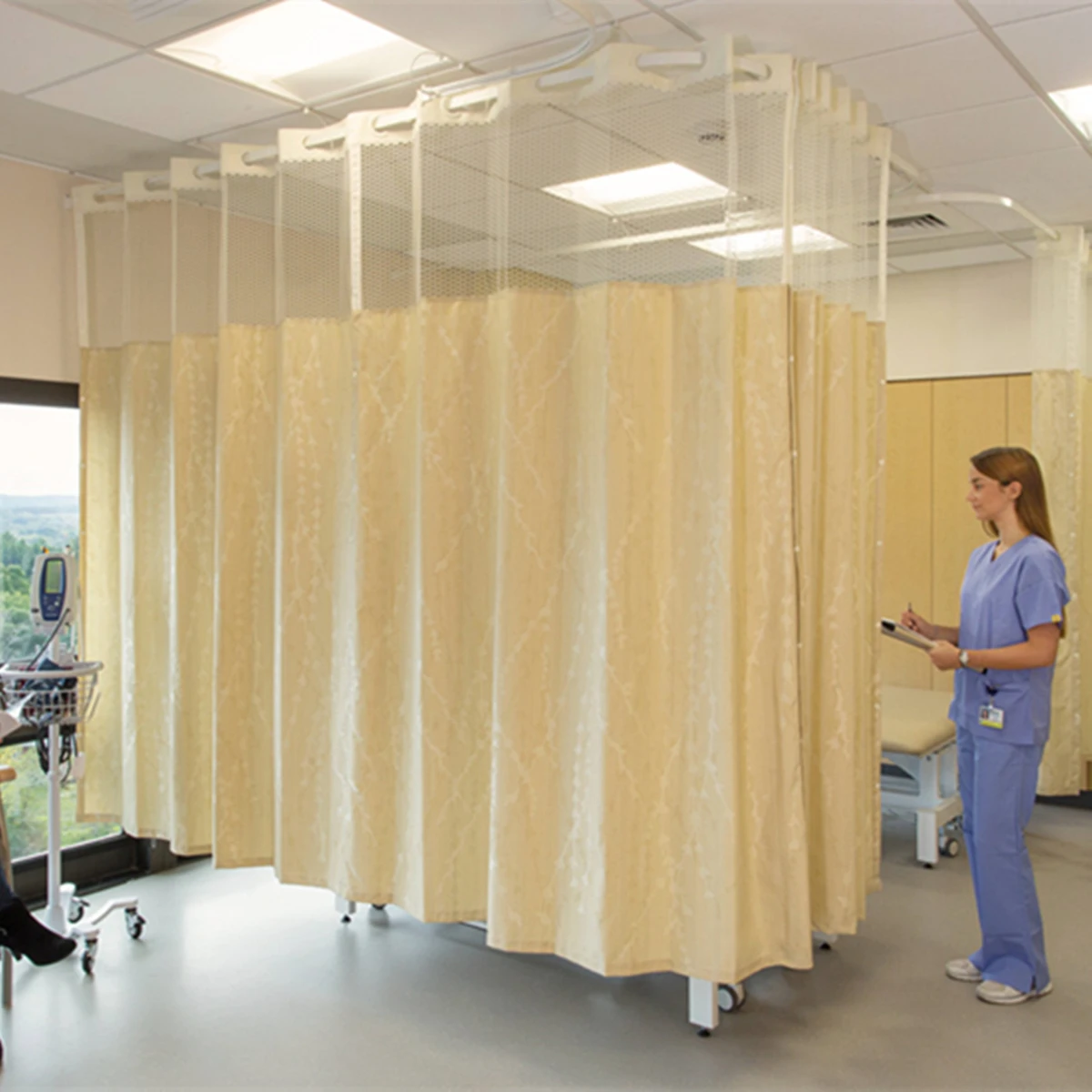 Suzhou Partition privacy cubicle divide medical curtain screen hospital bed perforated curtain with mesh