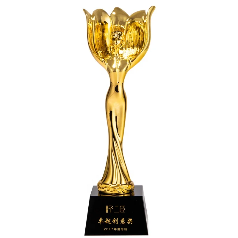Custom Made Gold Woman Shaped Resin Trophy Crystal Lady Awards and Trophies With Logo Engraving Souvenirs
