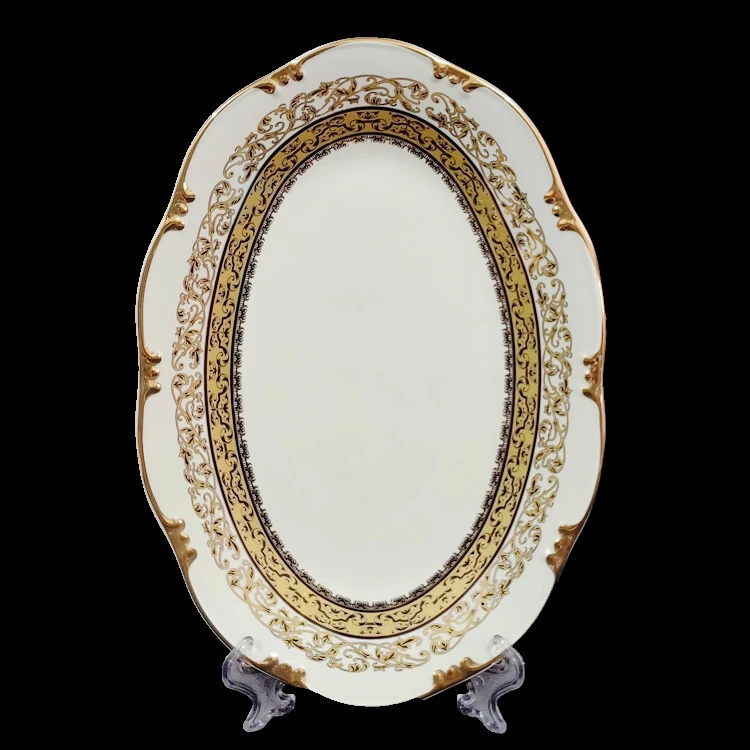 
Cheap ceramic white gold porcelain oval plate for hotel dinnerware colorful fish plate for restaurant small white porcelain plat 