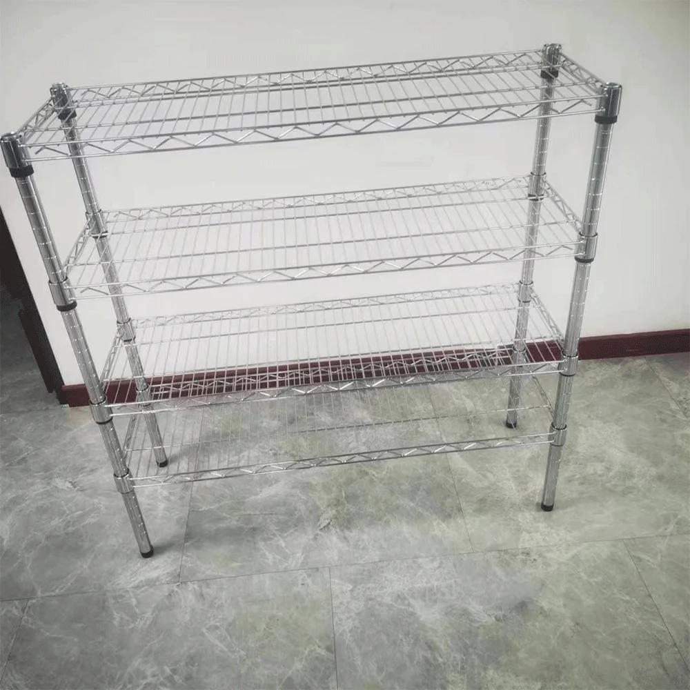 Chrome-plated wire mesh Shelving Multilayer detachable removable storage shelf with wheels