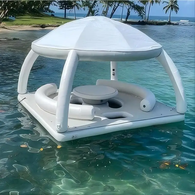 Popular Leisure water floating island with tent Inflatable water game floating party