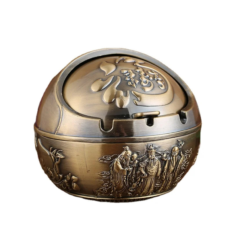 Bronze Zinc Alloy Retro Windproof Anti-Smoke Retro Ashtray Household Cigarette Smoking Holder Home Decor Ash Holder with Lid