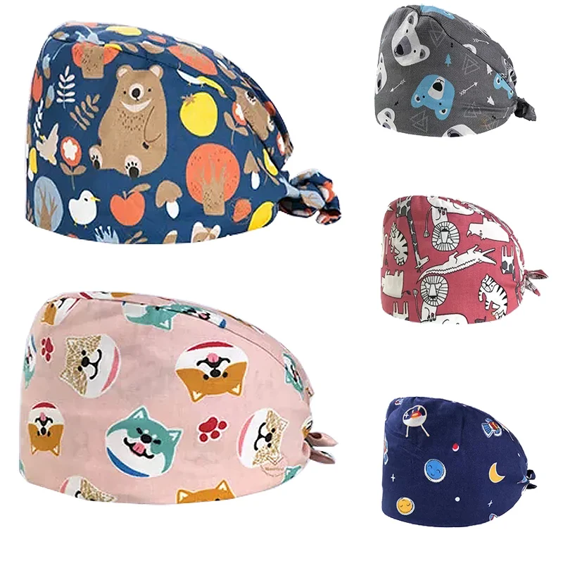 Flamingo Pattern Beauty Salon Caps Tieback Surgical cap 100% Cotton High Quality Adjustable Nurse Cap Pet grooming hat Wholesale