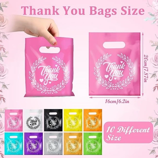 Custom Die Cut Plastic Bags Die Cut Handle Bags Plastic Shopping Bags Thank You for Party Favor Business Cosmetics Boutique