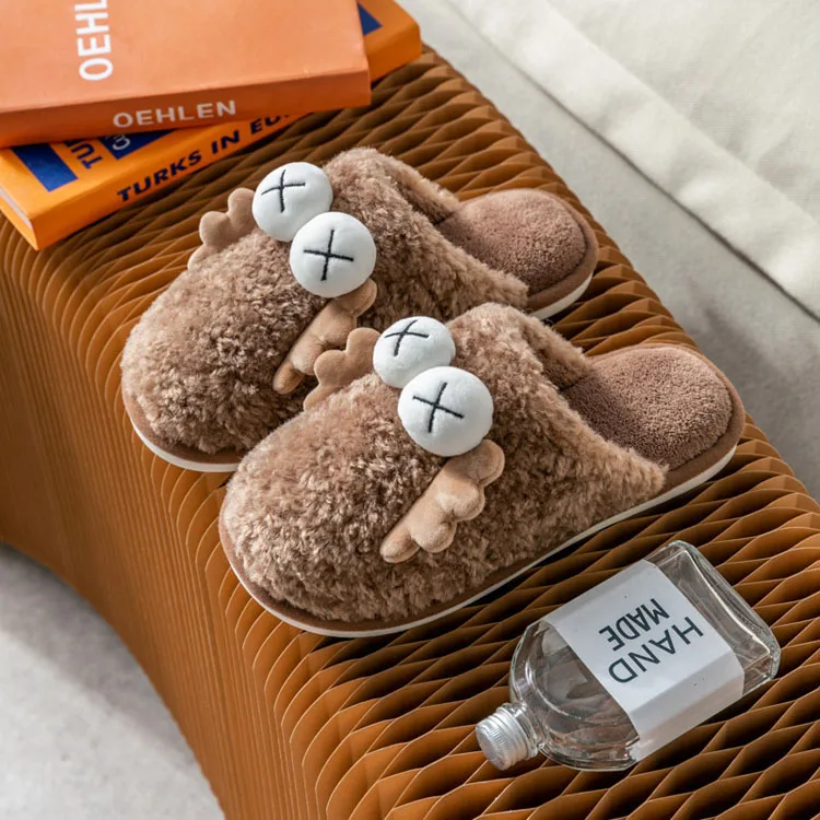 Luxury fluffy flat bottomed plush faux fur open toed slippers indoor home women slippers