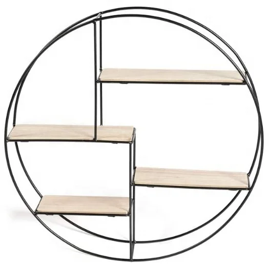 Modern iron hanging rack round home decor  kitchen floating shelves  storage holder wooden wall decorations  metal wall shelf