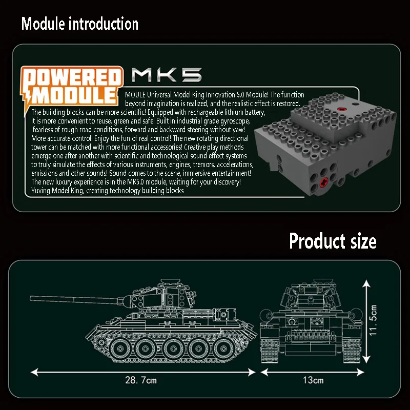 Mould King 20015 T-34 Remote Control Tank building block for kids Technical APP Control Military Battle Tanks Building model