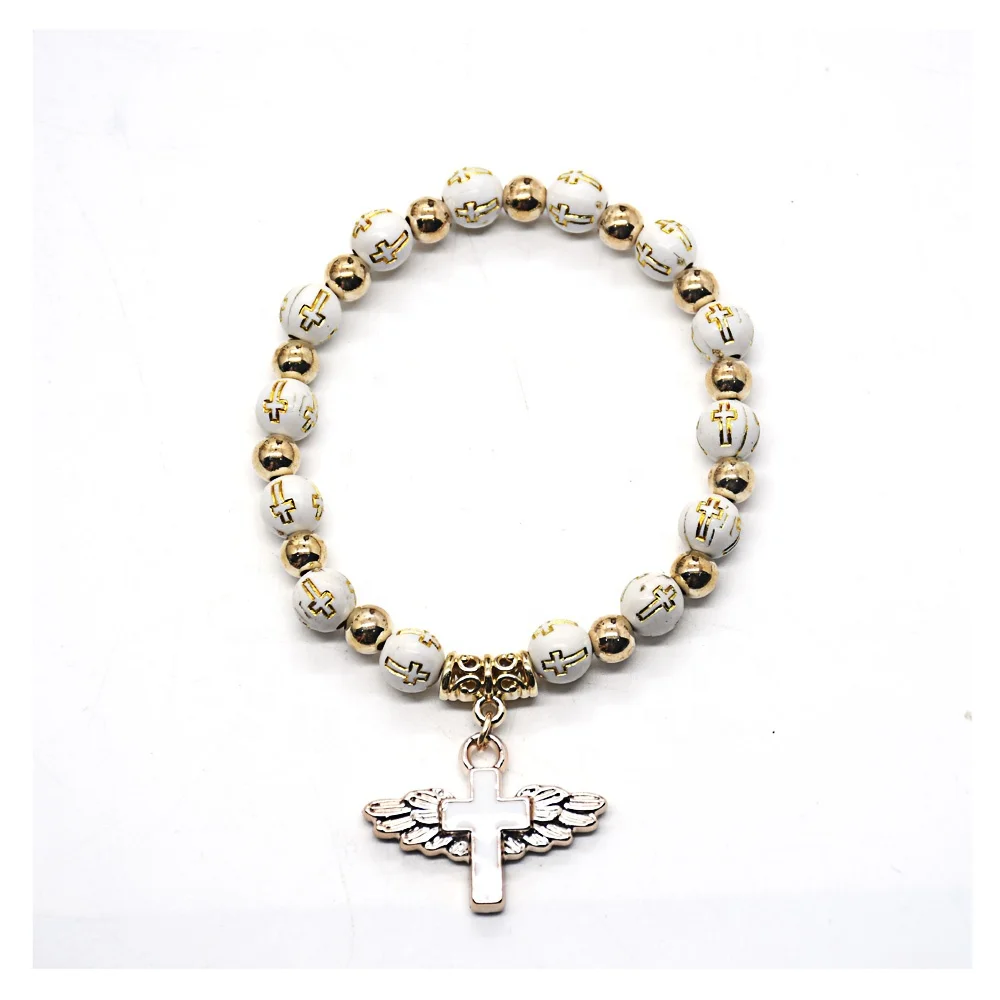Angel Wing Cross Bracelet Recuerdos de Bautizo Communion Birthday Wedding Shower Favor  for Boy and Girl 8g