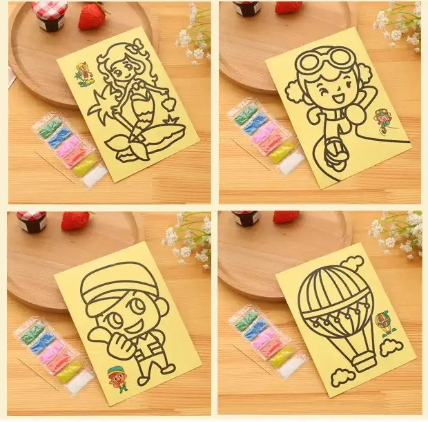 Colorful Sand Painting Pictures Kids DIY Crafts Early Educational Learning Creative Drawing Toys