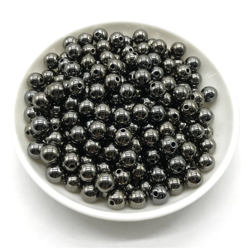 100 шт., бусины из розового золота и черного металла, 4/5/6/8 мм