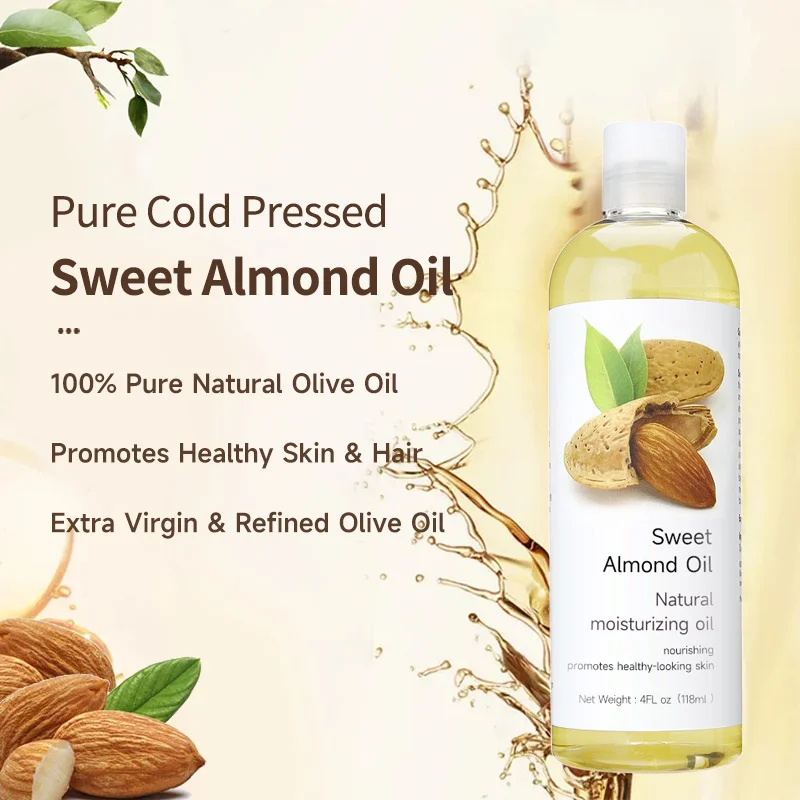 Pure Body Naturals 100% Pure Cold Pressed Sweet Almond Oil Jojoba Inspired Skin Moisturizer Hair Nails Therapeutic Use OEM