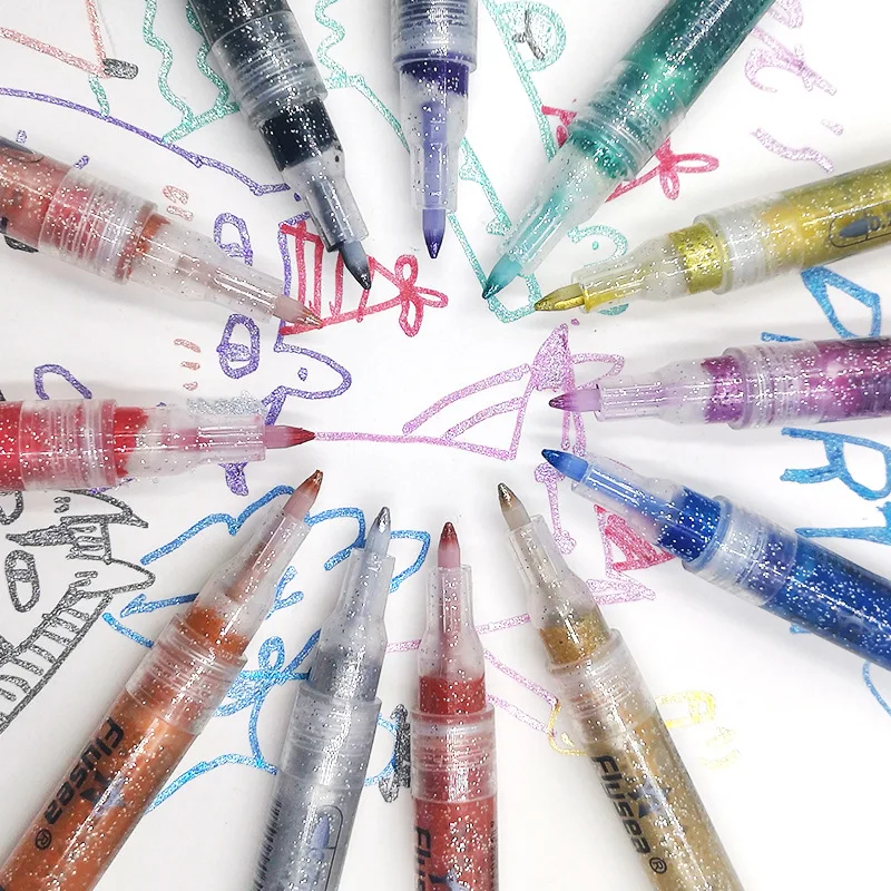 Acrylic Glitter Paint Marker Pens, Medium Pens for Rock, Stone, Ceramic, Glass, Wood, Fabric DIY Crafts, Sparkle Paint Markers