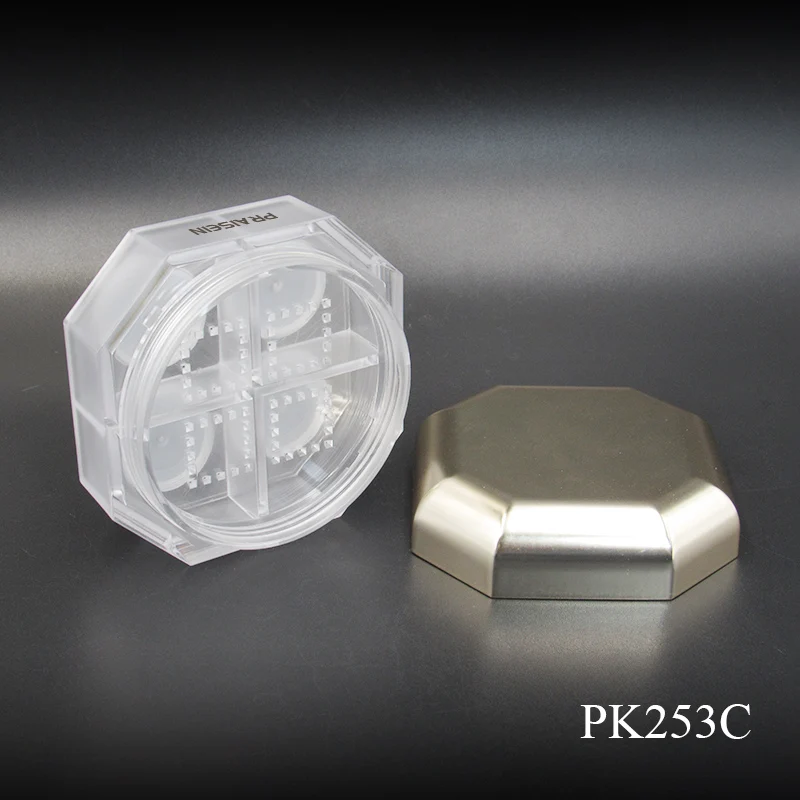 8g 30g Silver octagonal loose powder jar empty plastic four-color cosmetics clear loose powder container with sifter