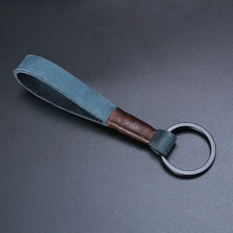Men Women Key Holder Key Cover Auto Keyring Gift Custom Logo Retro Handmade Real Leather Cowhide Rope Keychain Leather KeyChains
