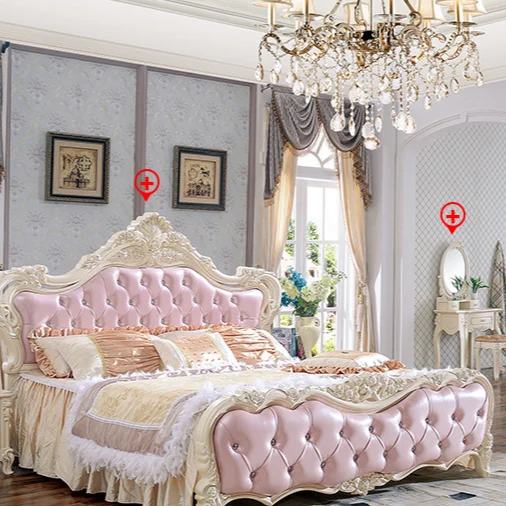 Fabric Fancy Double Bed Princess Bed Home Furniture Bedroom Design Luxury Modern 7-25 Days Comfortable Royal Pink King Size Pink