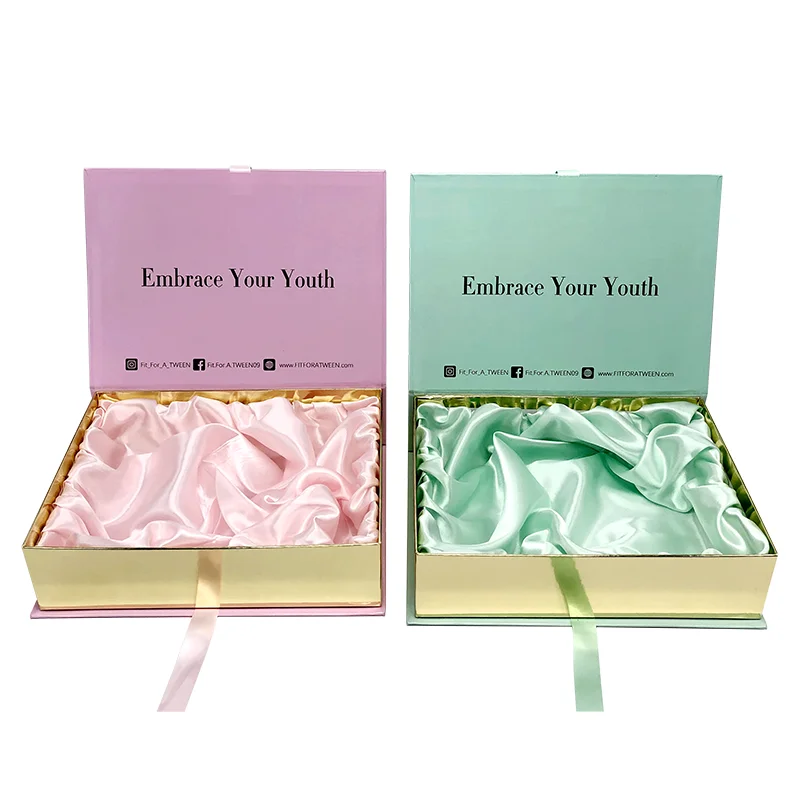 Custom Logo Cardboard Magnetic Box Packaging hair extension wig box for Clothing Jewelry Skincare Makeup box with satin lining