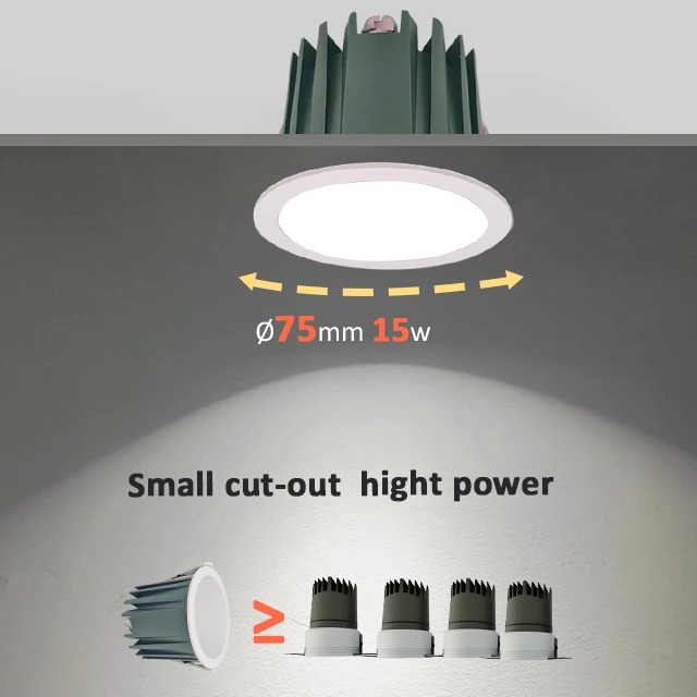 Commercial IP44 Waterproof COB 15W Recessed Round Dimmable Ceiling Downlight for Restaurants.