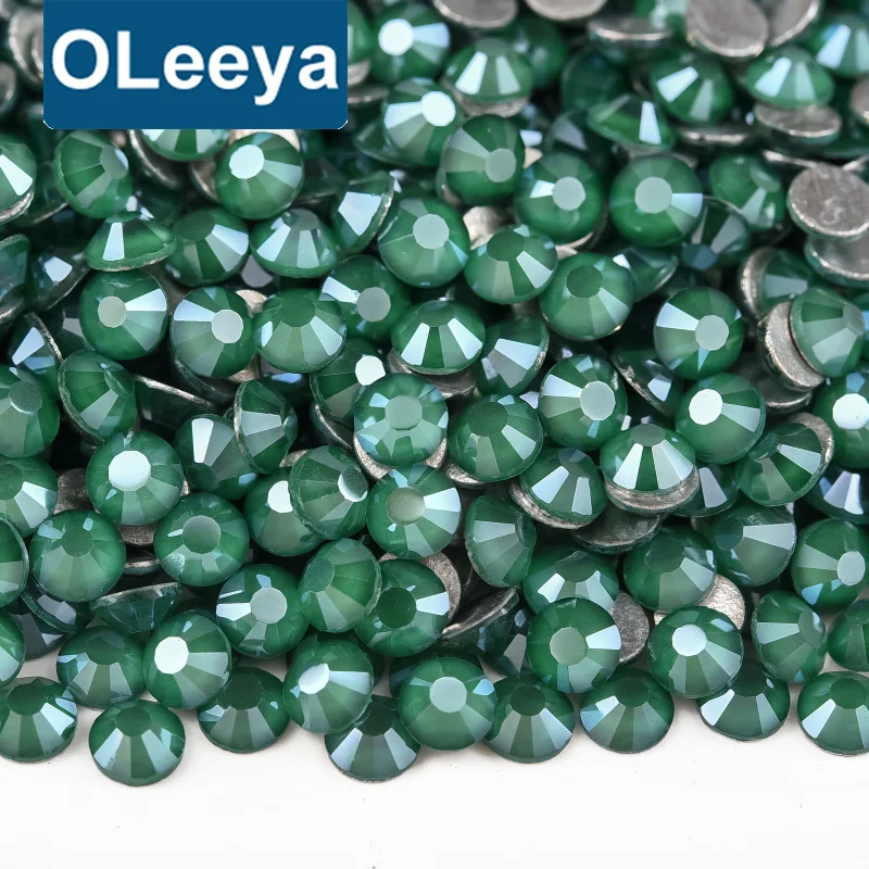 OLeeya Factory Wholesale Green Family Colors Cold Fix Glass Crystals Flat back Non Hotfix Rhinestone for Dress Decoration