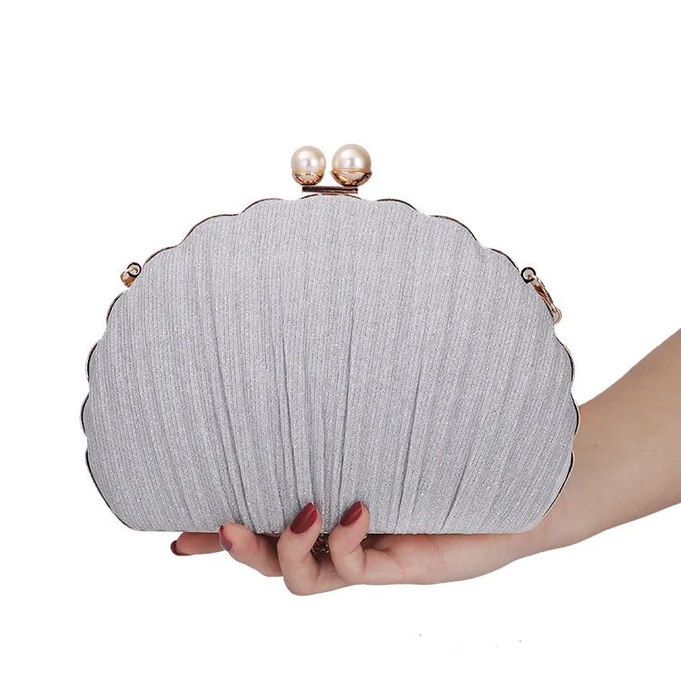 2021 Hot selling Shell shape women satin crystal clutch party wedding purse cluch bag soft evening bags bridal handbag ladies