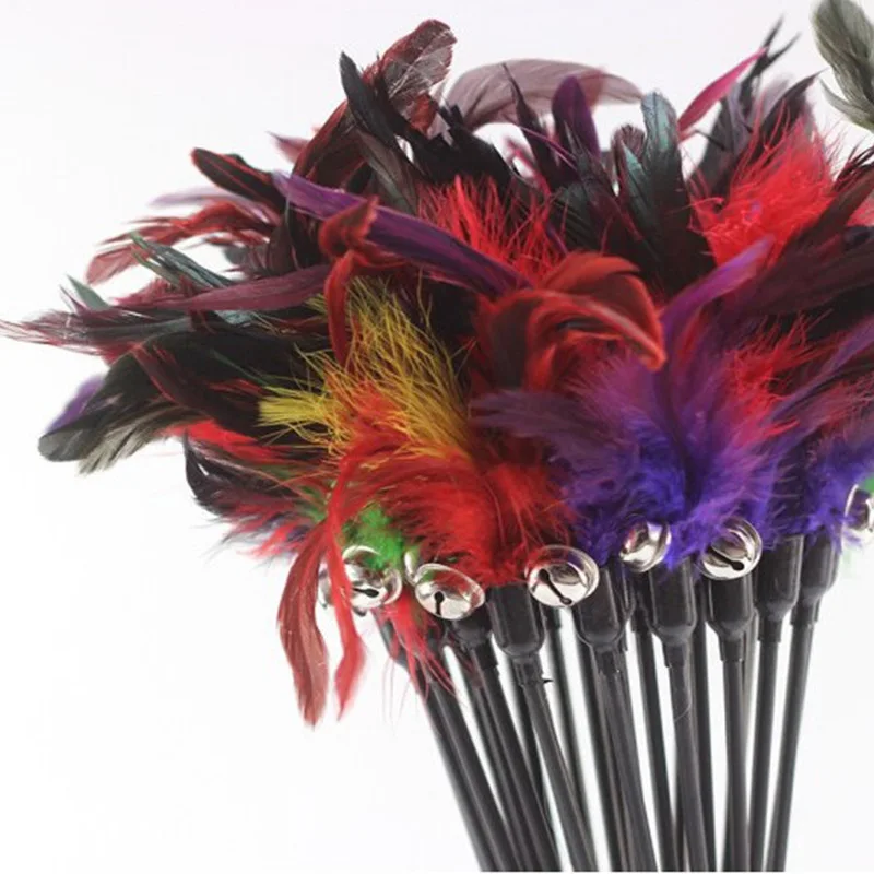 Cat Teaser Toy Plastic Pole Feather Cat Teaser Stick Interactive Cat Playing Toy Teaser Stick