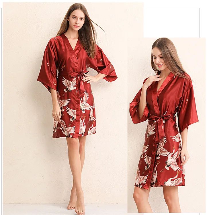 Wedding Party Bridesmaid Satin Robe Nightgown Dentelle High Quality Kimono Robe women