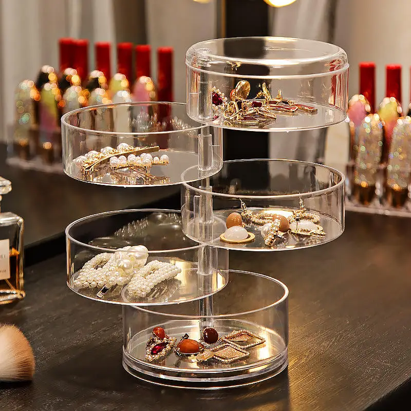 Wholesale Multi-Layer Rotating Storage Box Rack Round Plastic Organizer Jewelry Necklace Earrings Holder