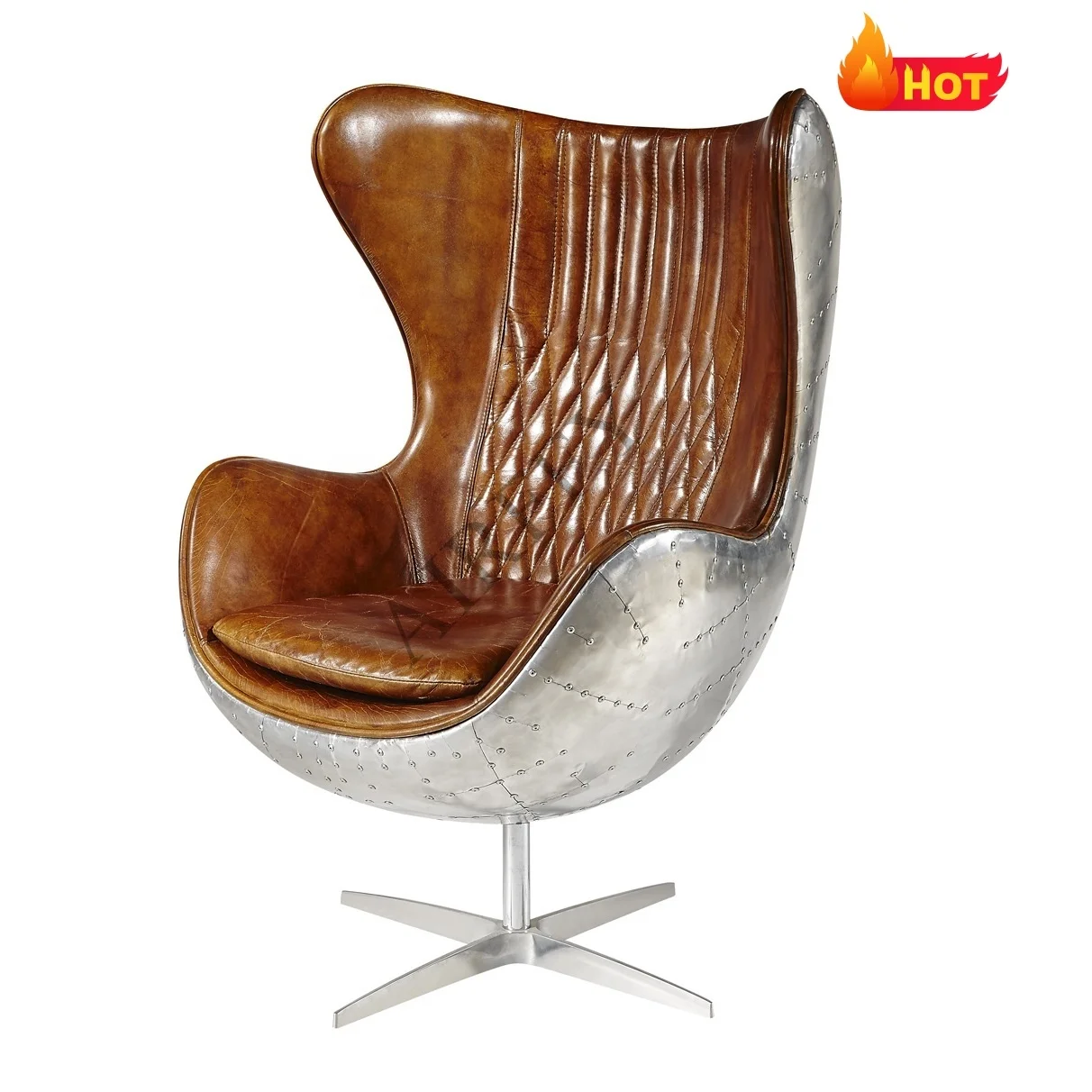 AIRFFY Retro Brown Arne Jacobsen Night Club Chairs Leather Swivel Leisure Chairs Lounge Vintage Aviator Leather Club Chair